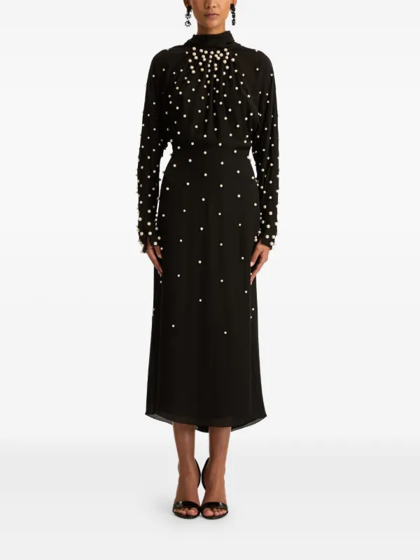 Oscar de La Renta Pearl-embellished Georgette Midi Dress - Black Oscar de La Renta Pearl-embellished Georgette Midi Dress - Black