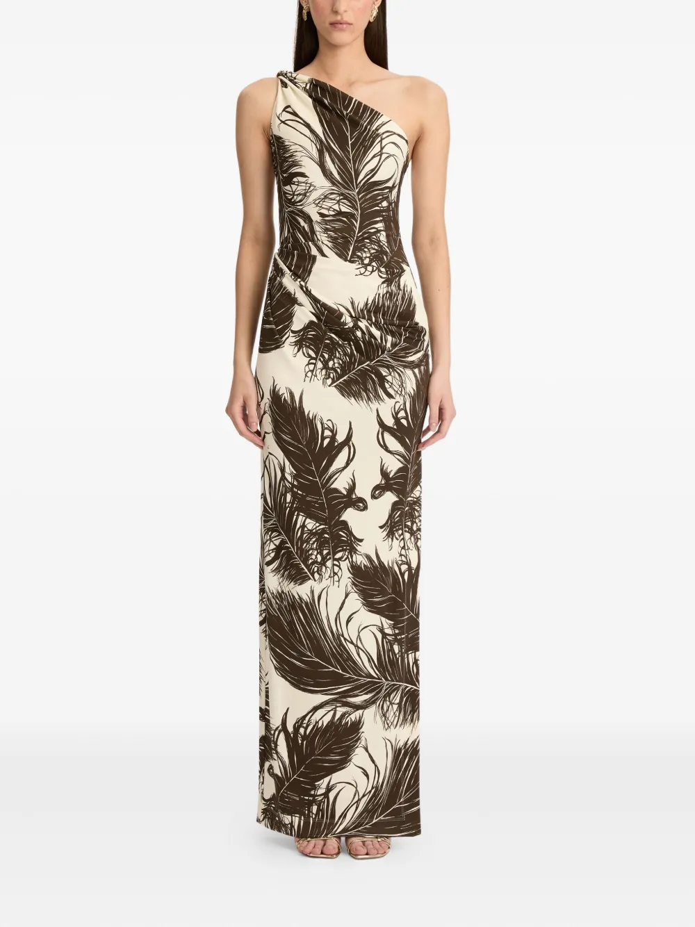 Oscar de la Renta Maxi-jurk met verenprint - Bruin