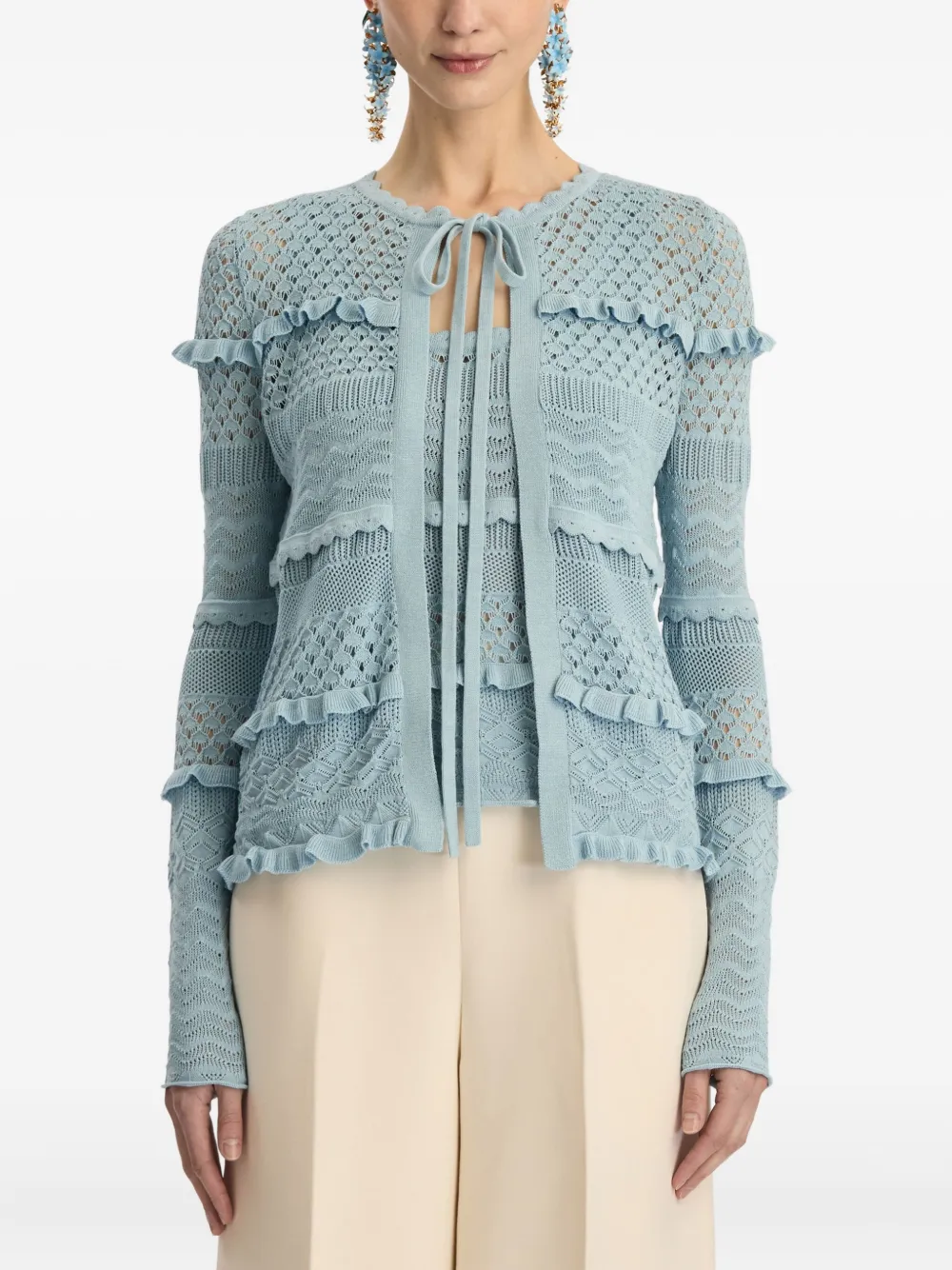 Oscar De La Renta Scallop-trim Cardigan In Blue