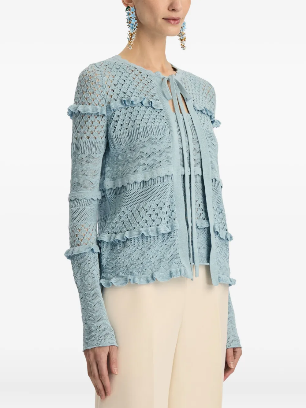 Oscar De La Renta Scallop-trim Cardigan In Blue