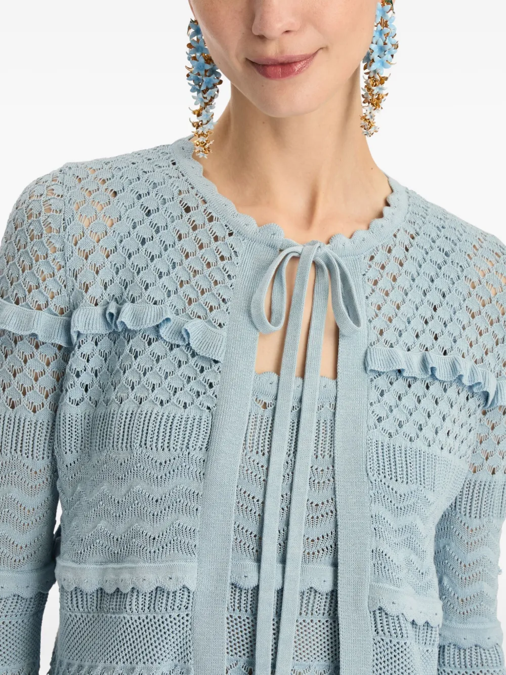 Oscar De La Renta Scallop-trim Cardigan In Blue
