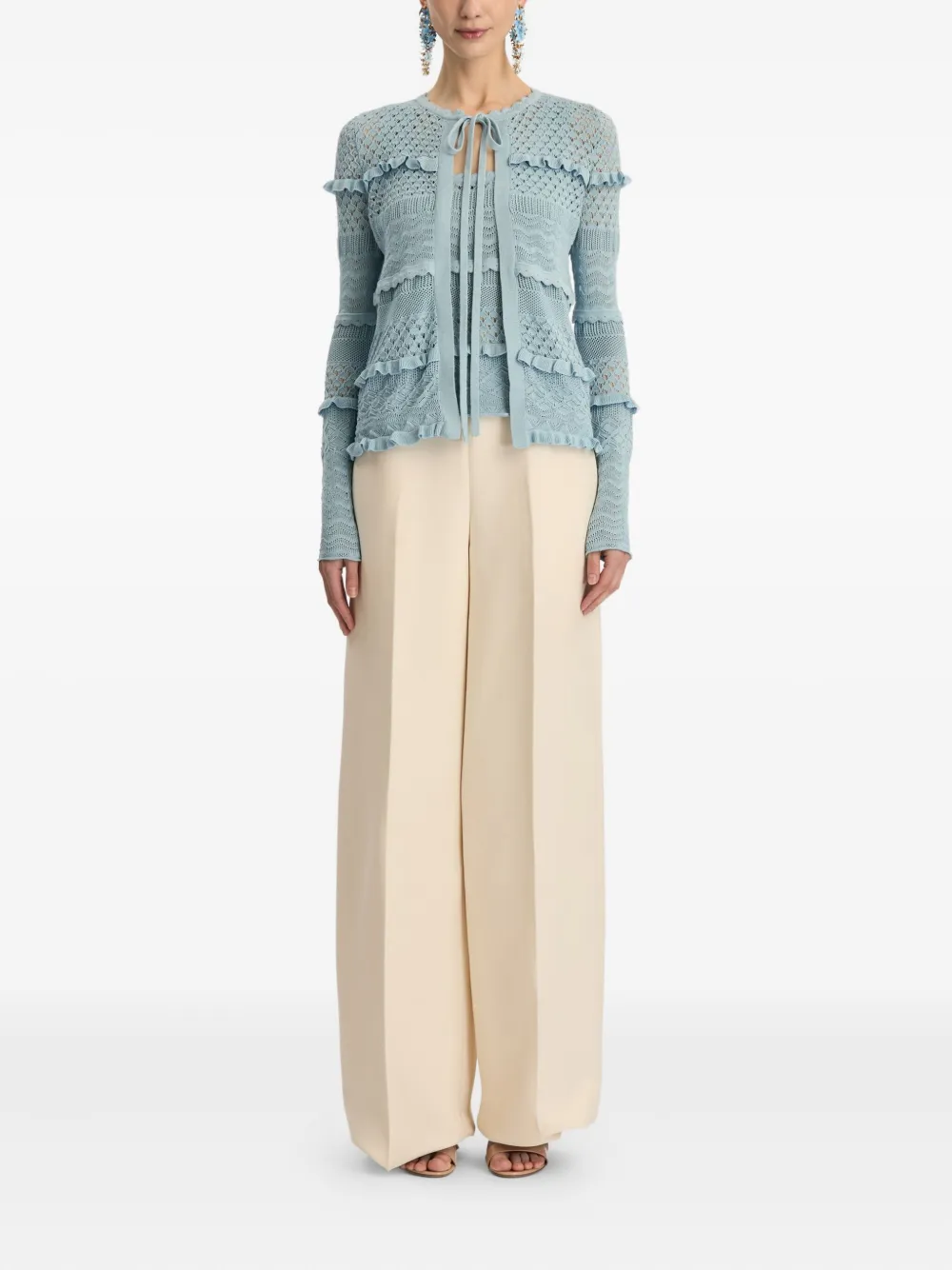 Oscar De La Renta Scallop-trim Cardigan In Blue