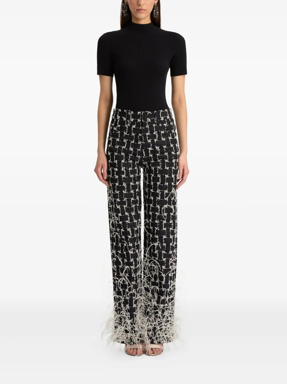  Oscar De La Renta Jacquard Feather-trim Pants - Black 