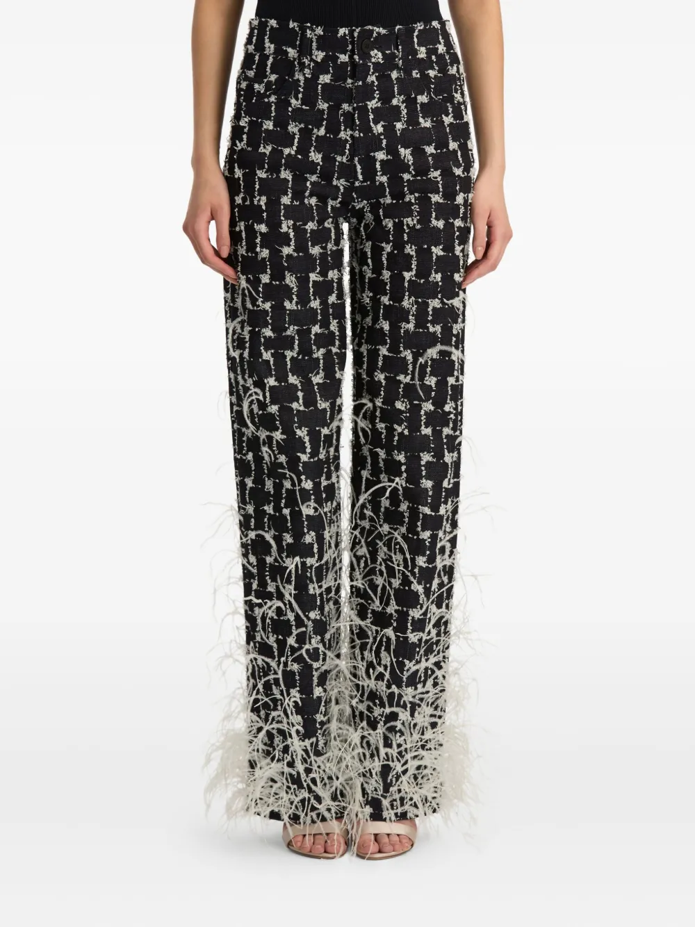  Oscar De La Renta Jacquard Feather-trim Pants - Black 