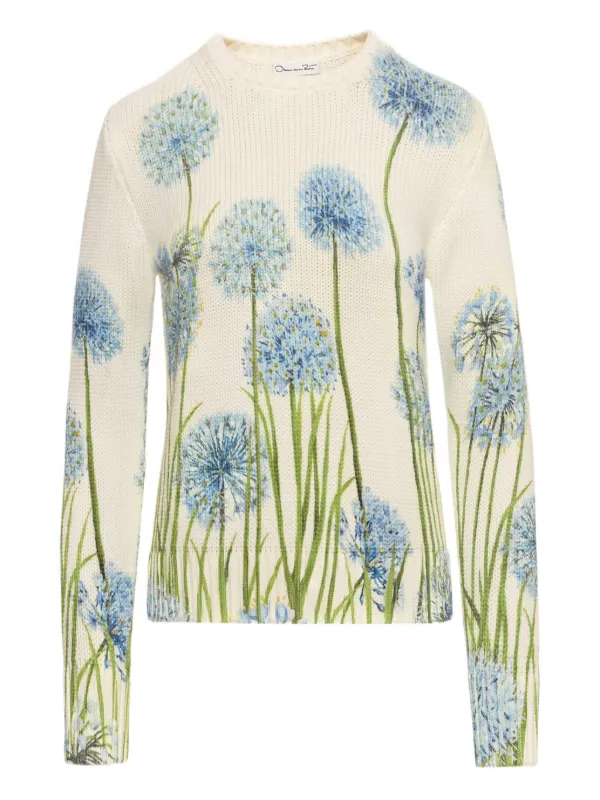 Oscar de la Renta Allium Printed Sweater in White