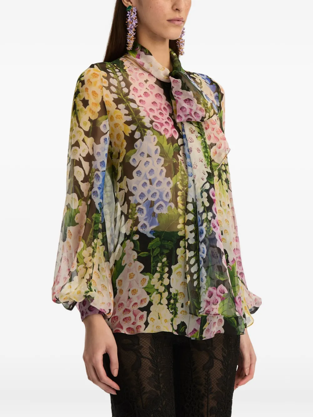 Oscar De La Renta Foxglove Blouse In Multi