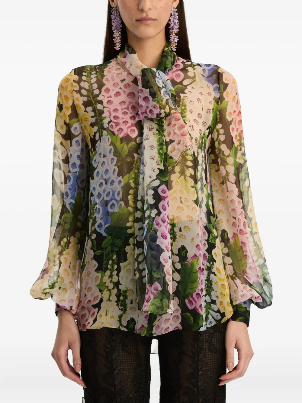 Oscar De La Renta Foxglove Blouse In Multi