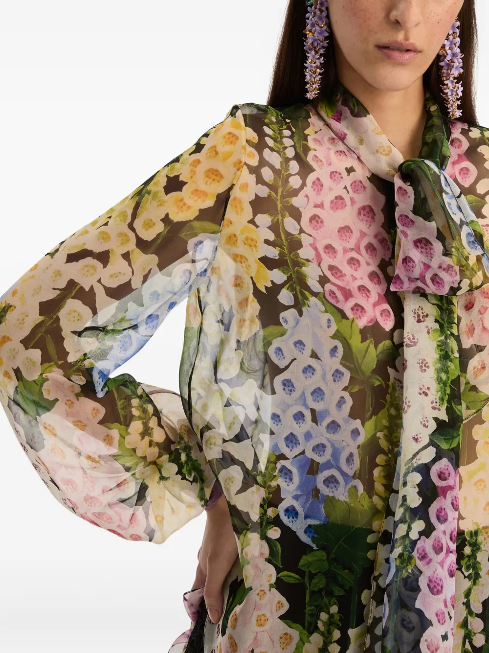 Oscar De La Renta Foxglove Blouse In Multi