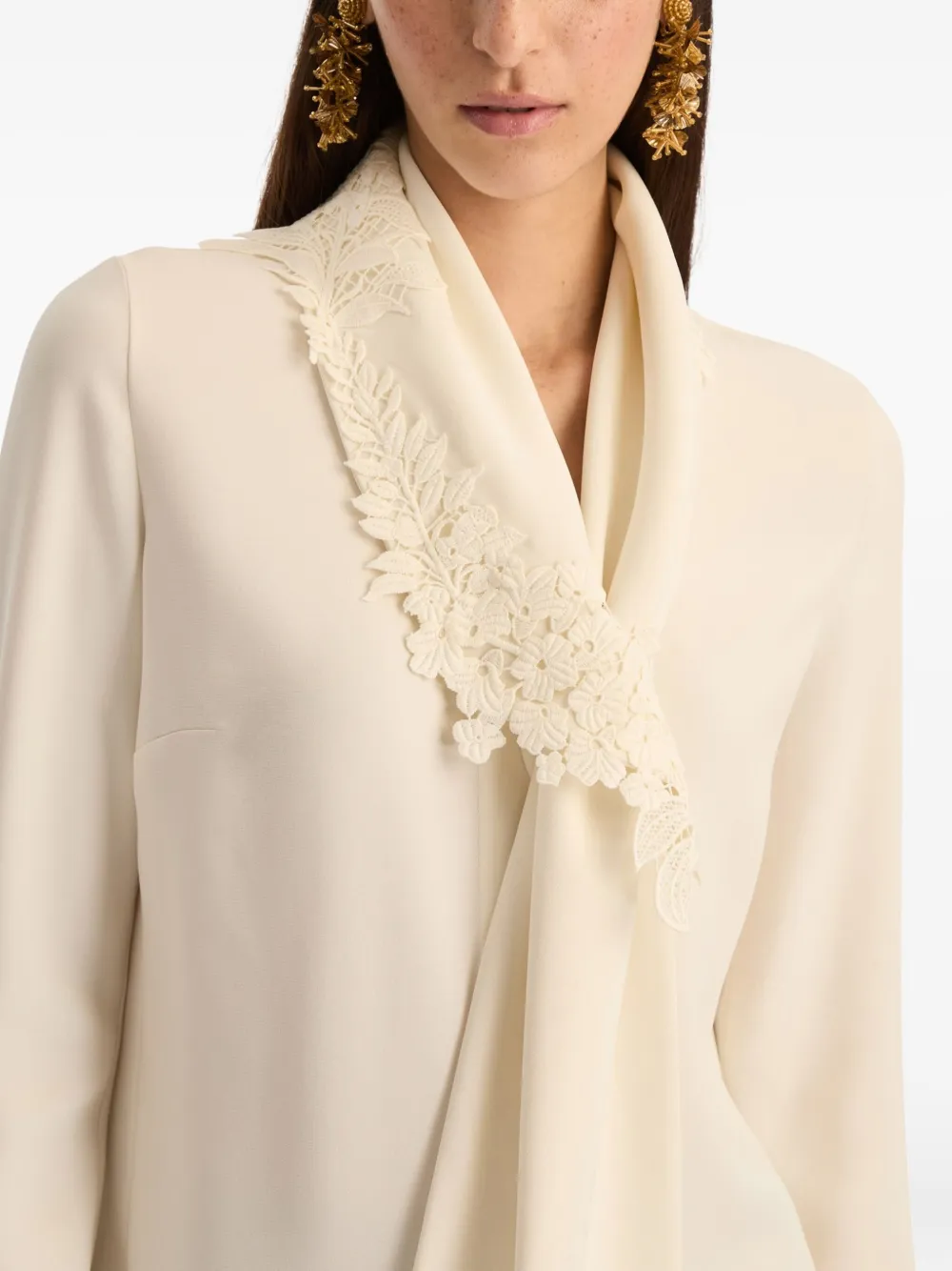 Oscar De La Renta Foxglove Tie-neck Georgette Blouse In Multi