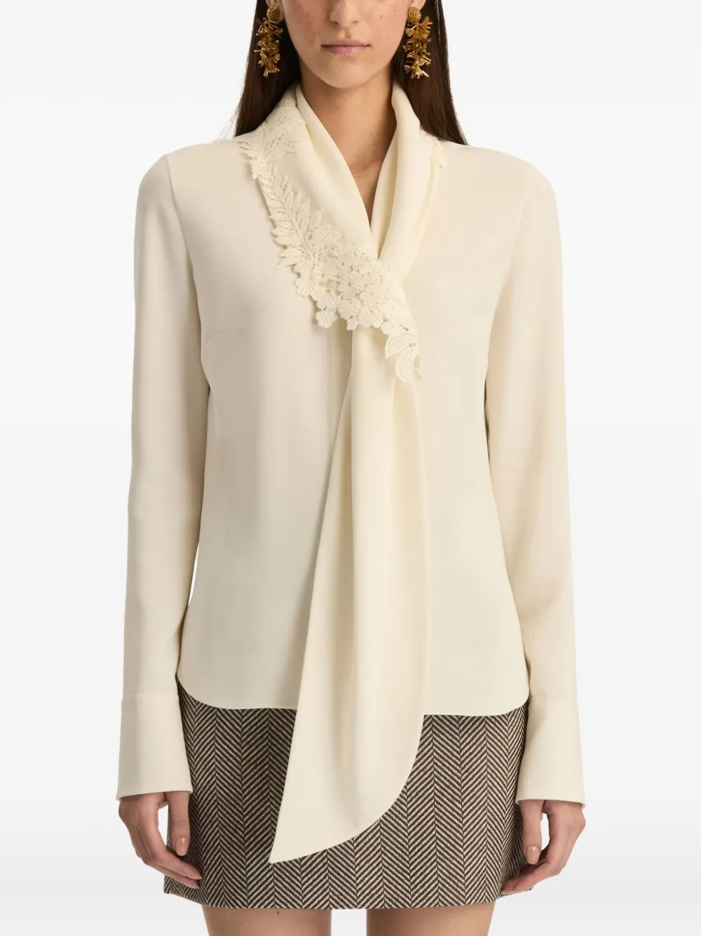 Oscar De La Renta Foxglove Tie-neck Georgette Blouse In Multi