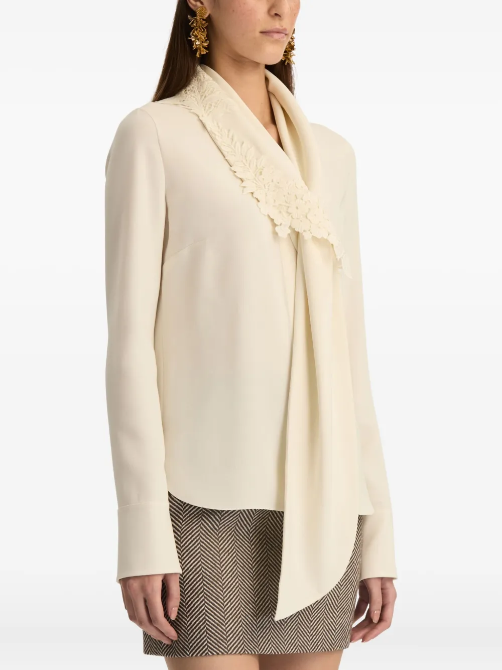 Oscar De La Renta Foxglove Tie-neck Georgette Blouse In Multi