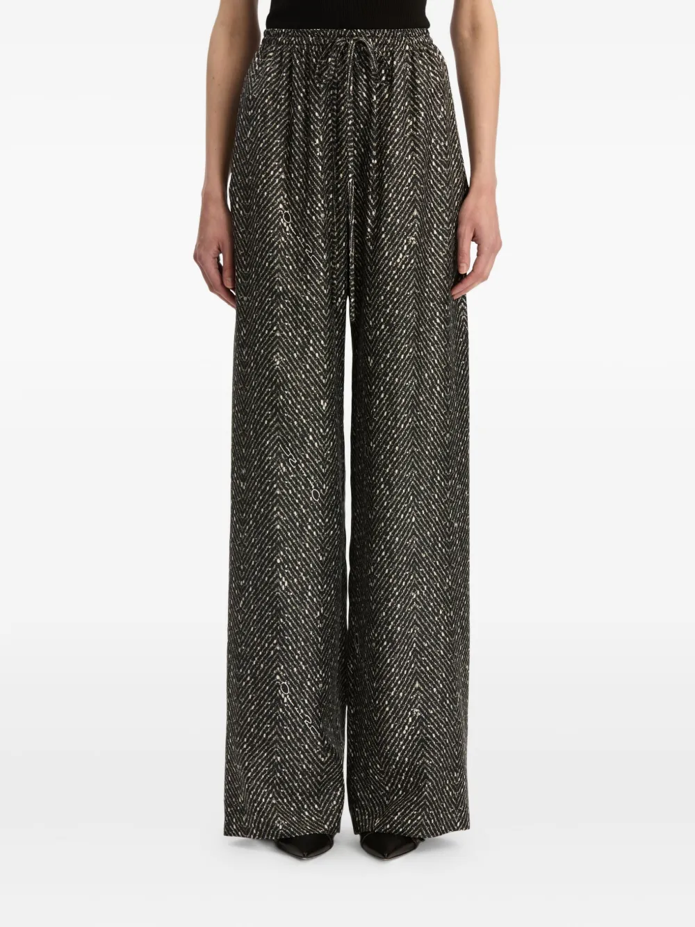 Oscar De La Renta Chevron Silk Twill Drawstring Pant In Black