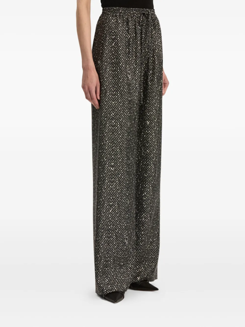 Oscar De La Renta Chevron Silk Twill Drawstring Pant In Black