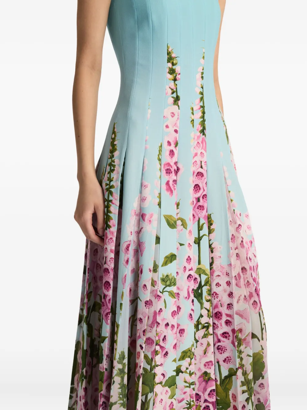Oscar De La Renta Strapless Foxgloves Ombre Faille Gown In Multi