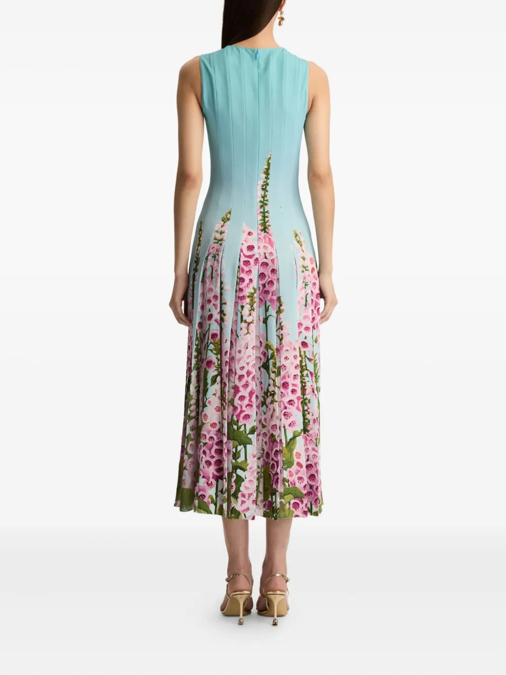 Oscar De La Renta Strapless Foxgloves Ombre Faille Gown In Multi