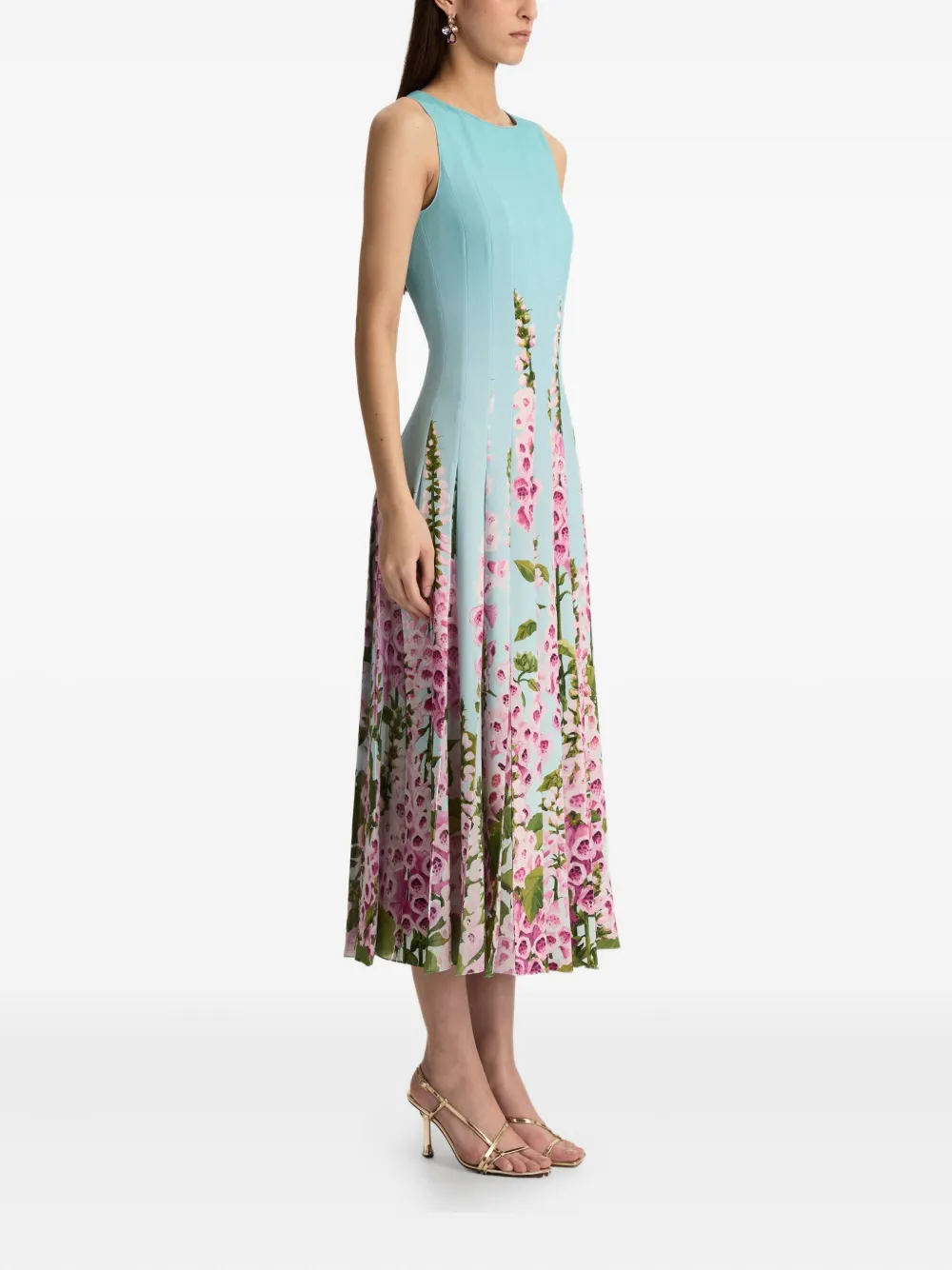 Oscar De La Renta Strapless Foxgloves Ombre Faille Gown In Multi