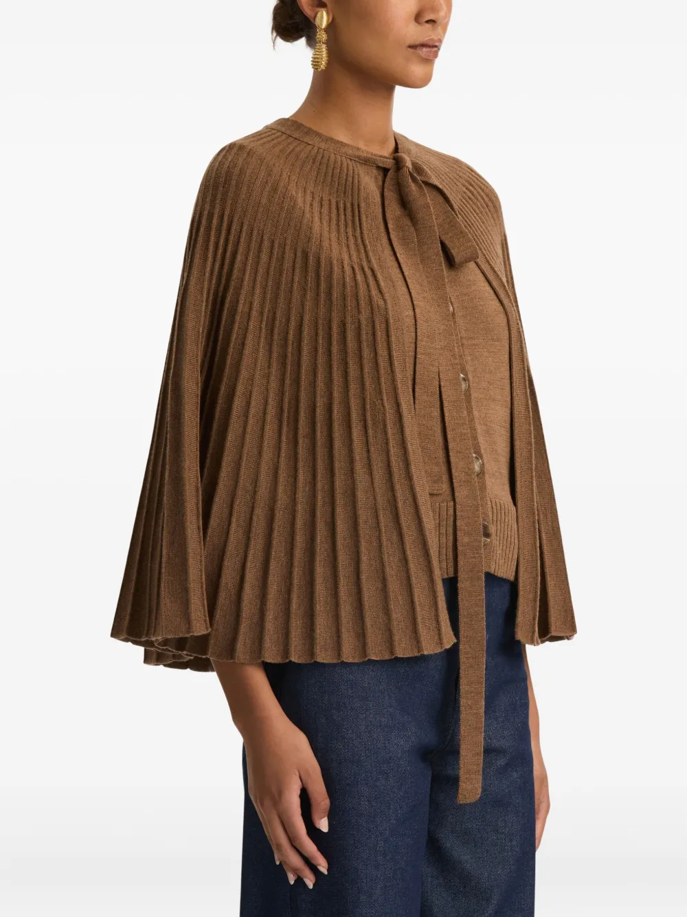 Oscar De La Renta Ribbed Tie Sweater In Brown