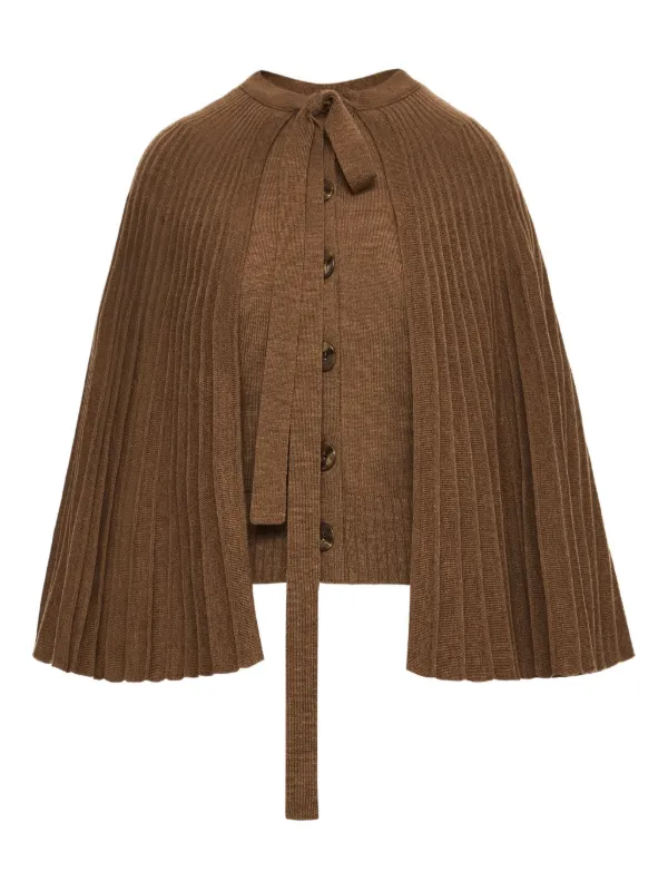 Oscar de la Renta Ribbed Tie Sweater in Brown