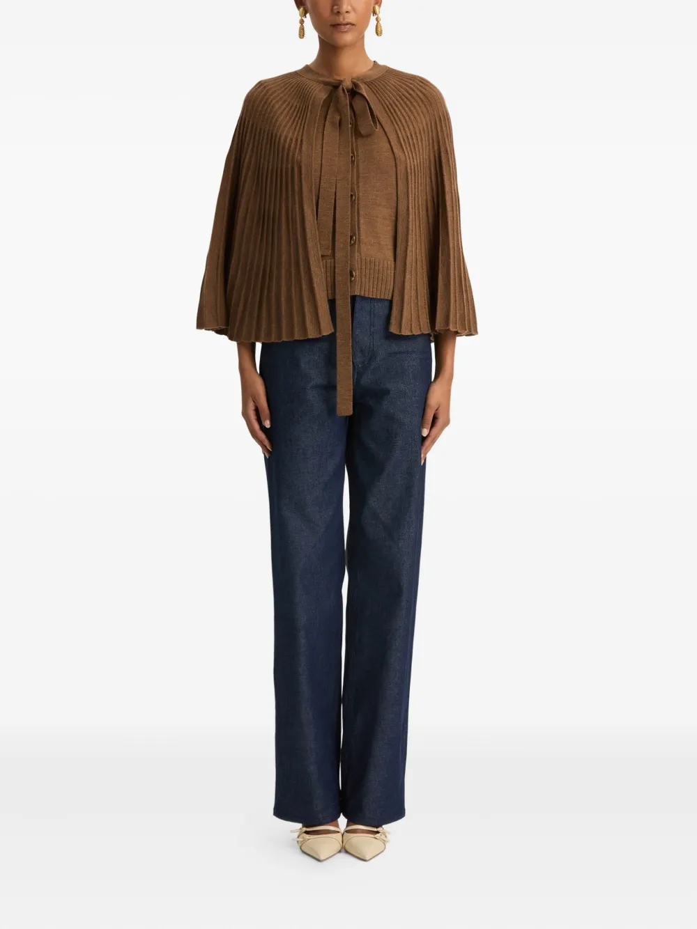 Oscar De La Renta Ribbed Tie Sweater In Brown