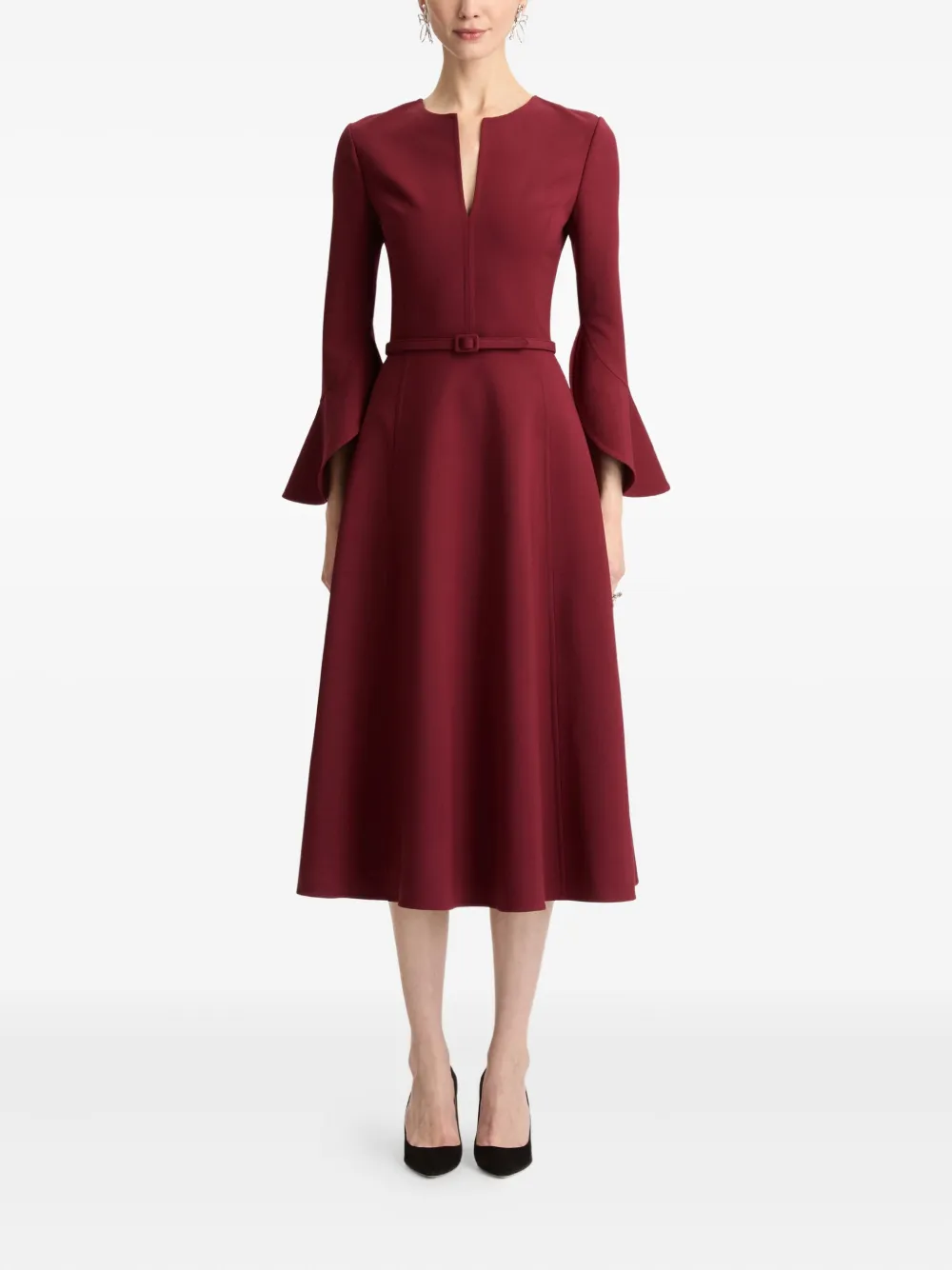 Oscar de la Renta Midi-jurk met split in de hals - Rood