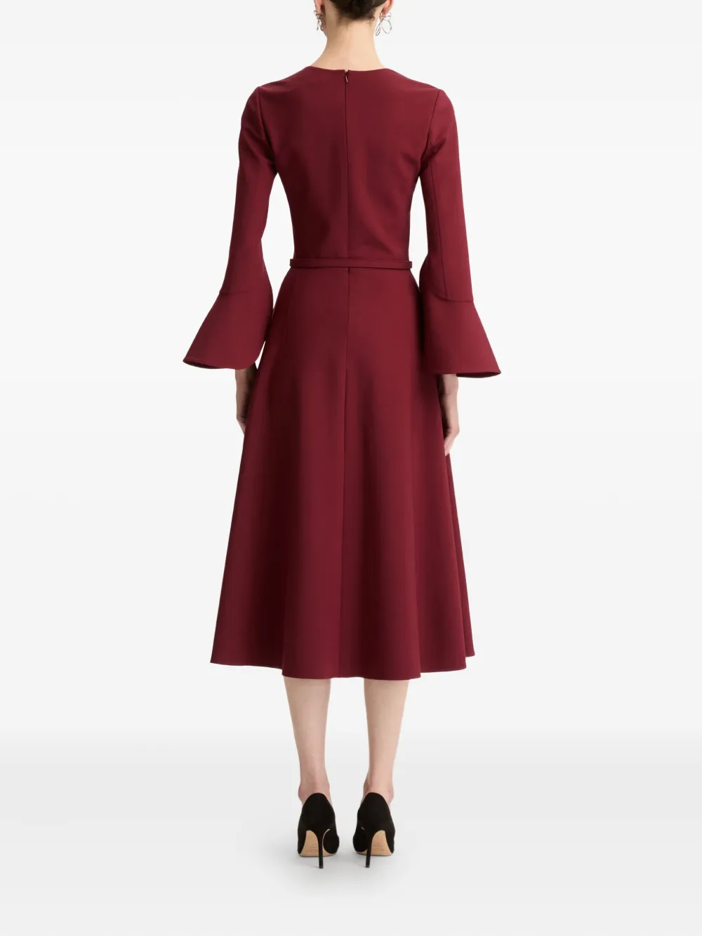 Oscar De La Renta Split Neck Wool Dress In Red