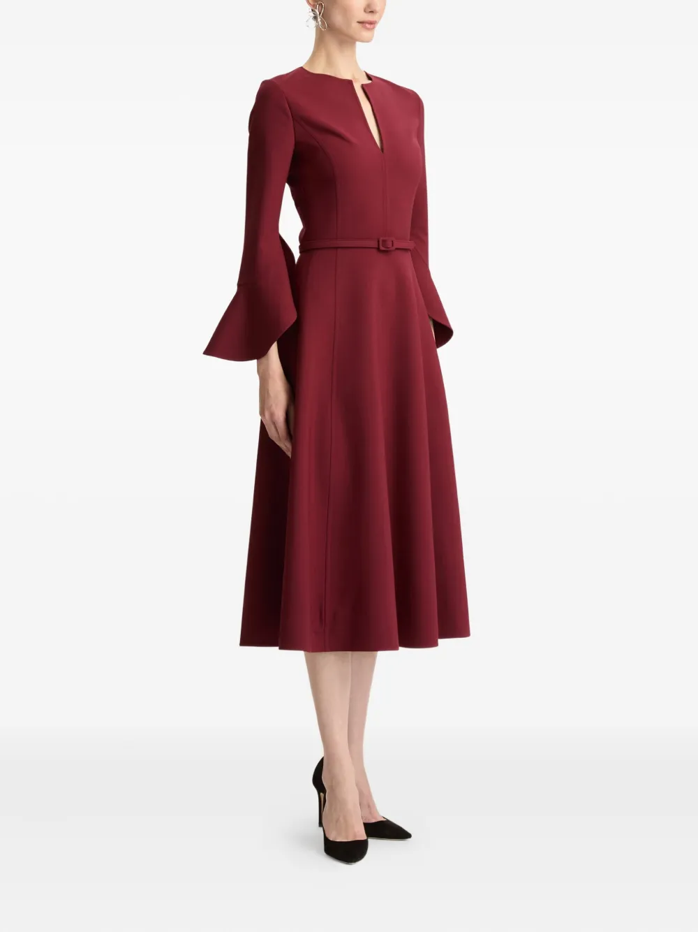 Oscar De La Renta Split Neck Wool Dress In Red