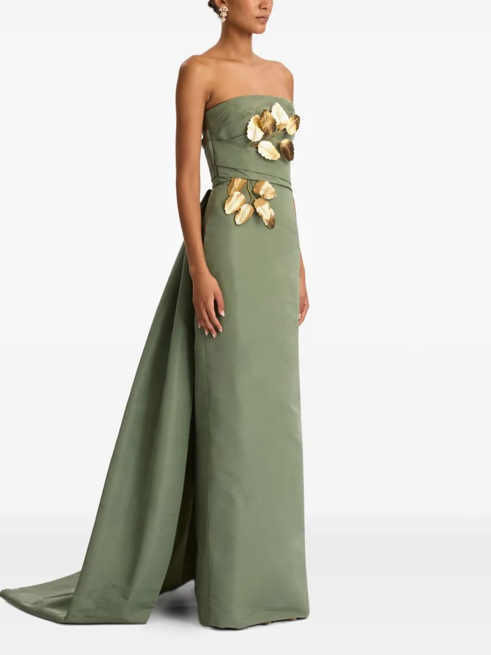Oscar De La Renta Leaf-embellished Faille Gown In Green