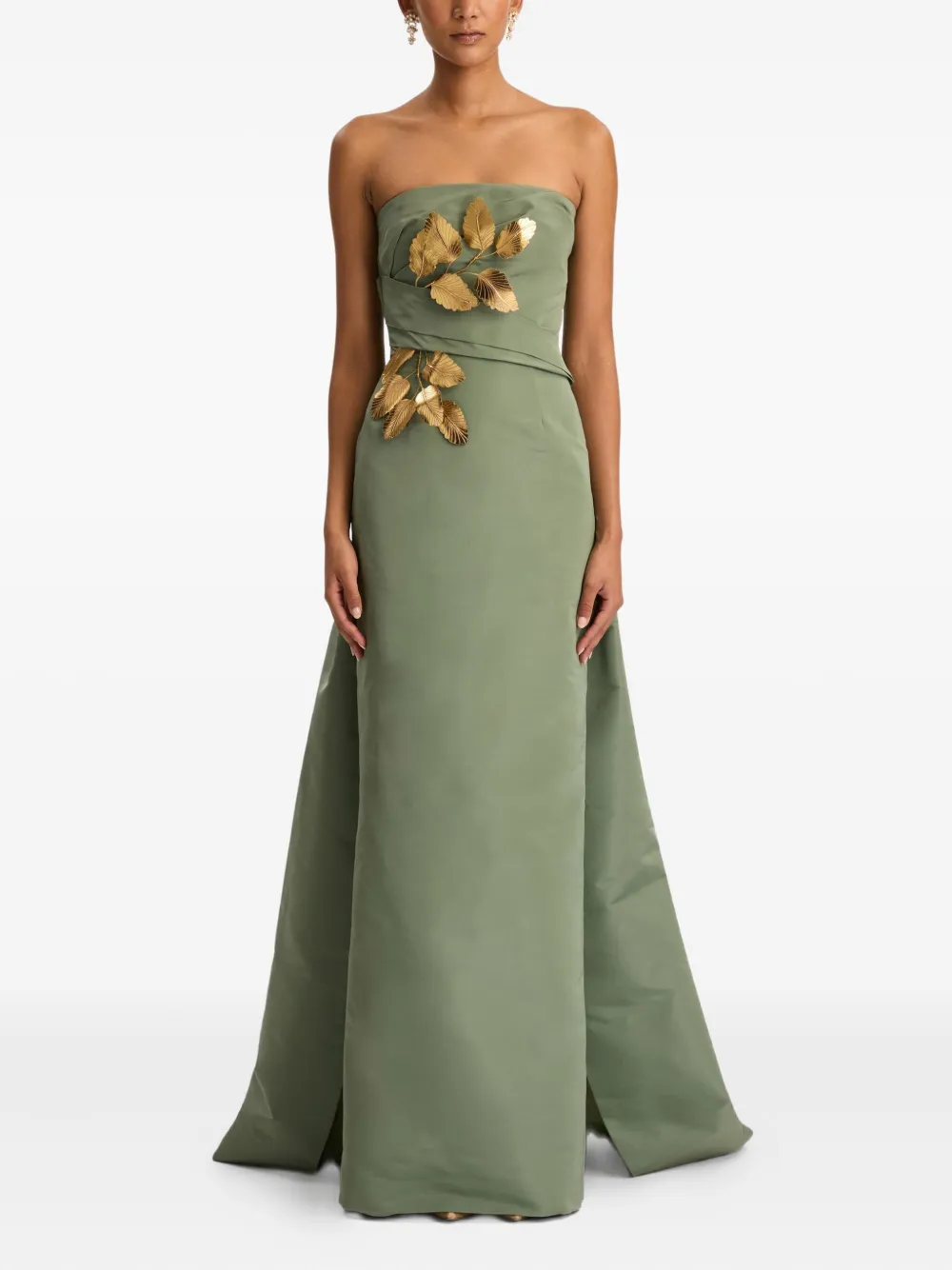 Oscar de la Renta Avondjurk verfraaid met blad - Groen