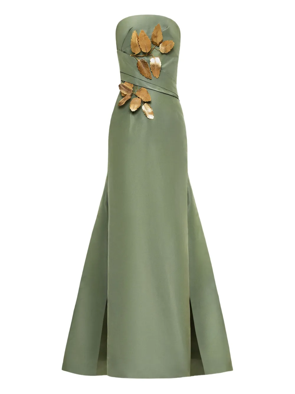 Oscar De La Renta Leaf-embellished Faille Gown In Green
