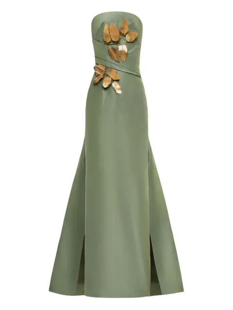 Oscar de la Renta leaf-embellished faille gown