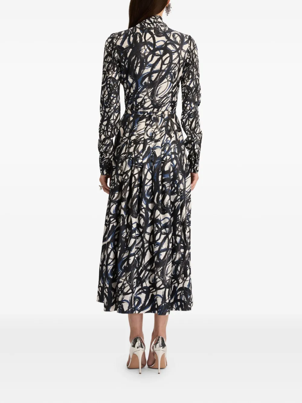 Oscar De La Renta Abstract Sketch Silk Twill Dress In White