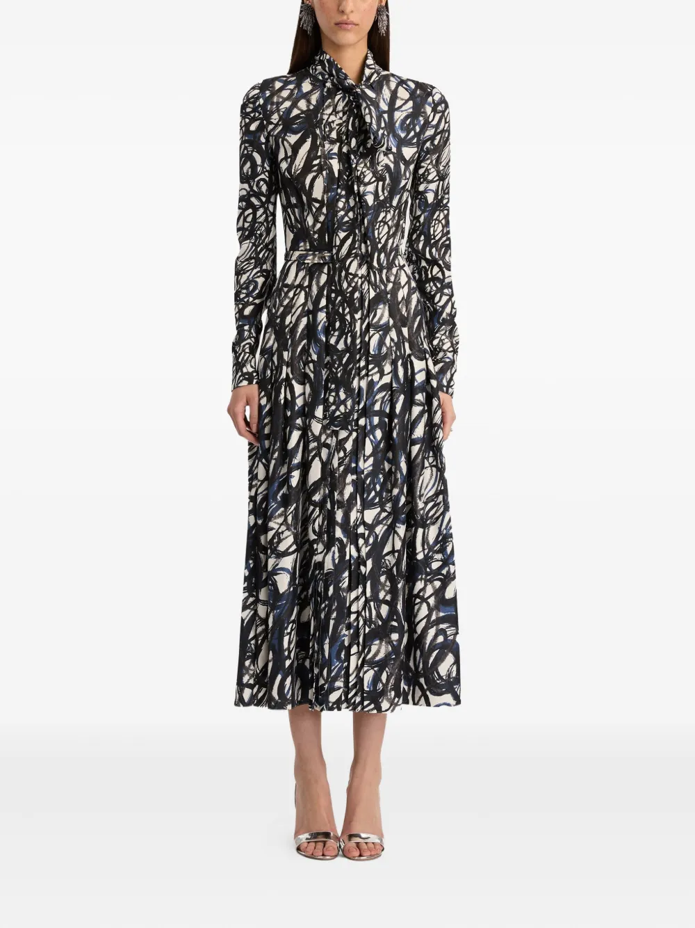 Oscar de la Renta Twill midi-jurk met abstracte schets - Wit