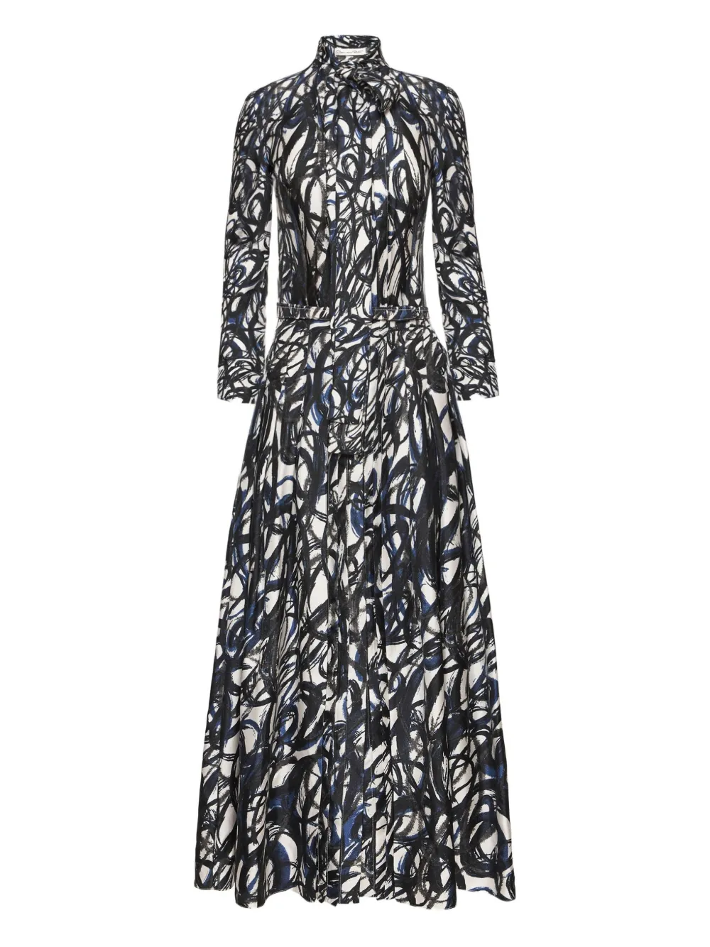 Oscar De La Renta Abstract Sketch Silk Twill Dress In White