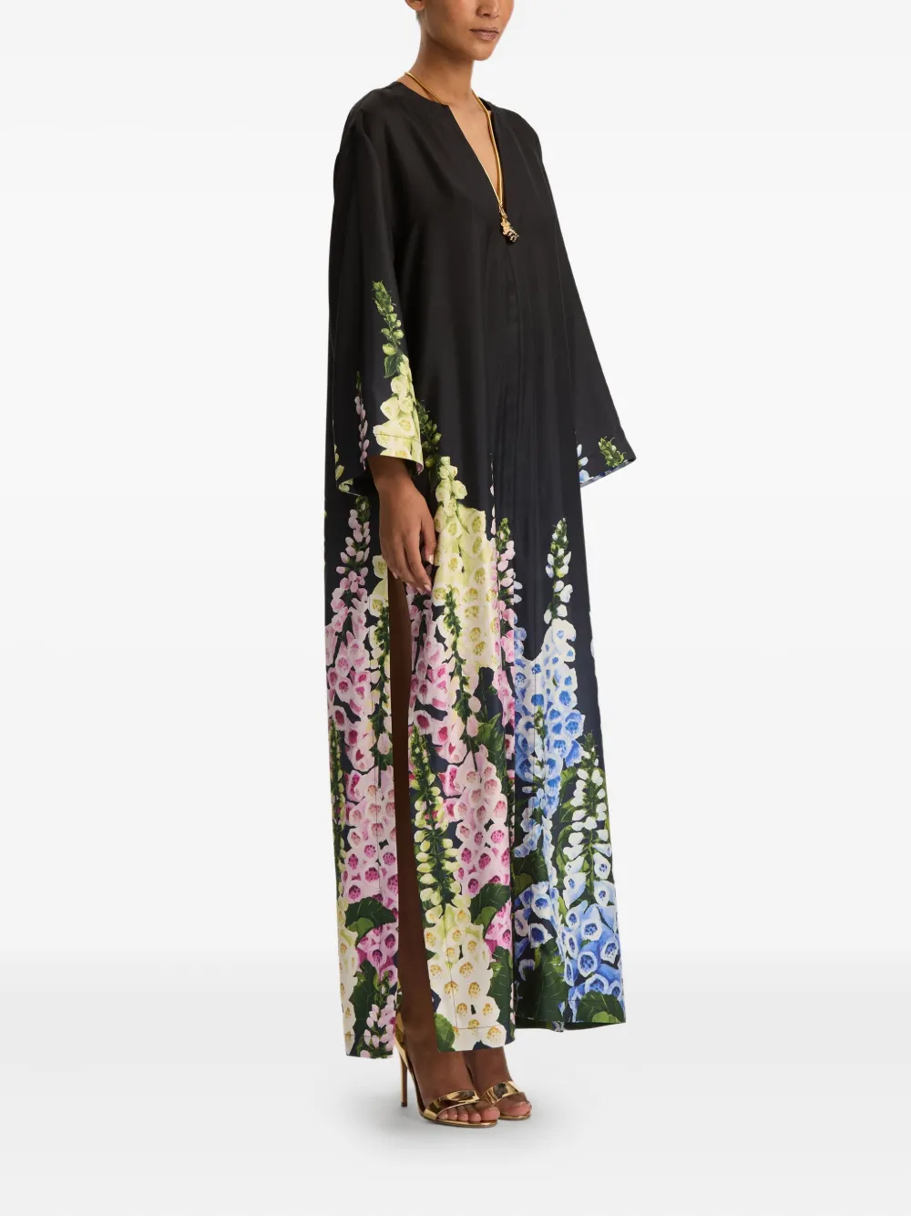 Oscar de la Renta Foxglove zijden twill jurk Zwart