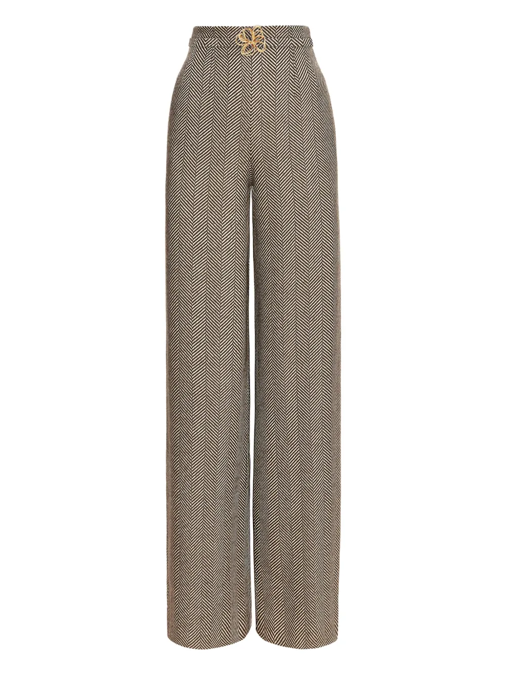 Oscar De La Renta Chevron Pattern Wool Trousers In Gray