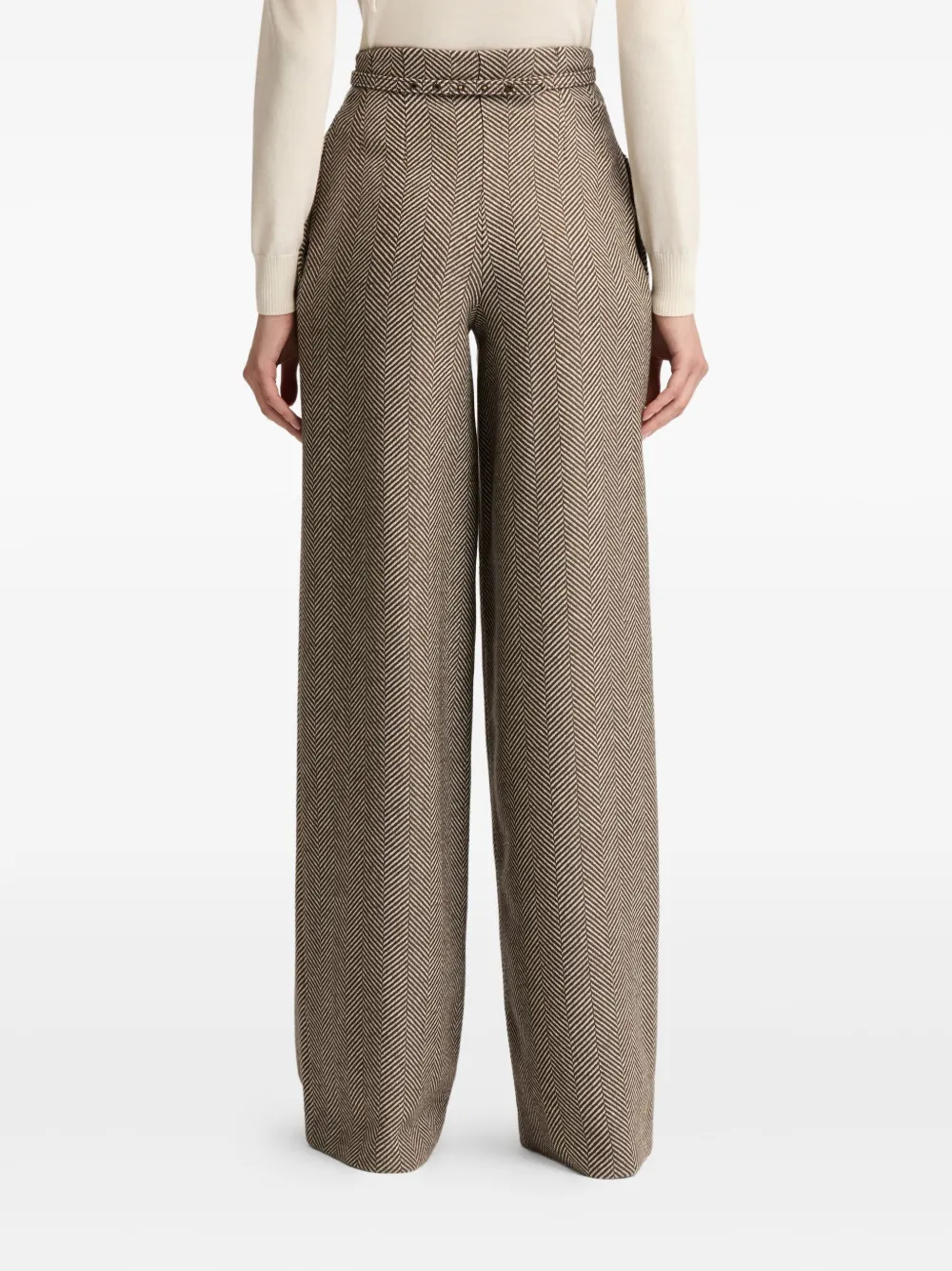 Oscar De La Renta Chevron Pattern Wool Trousers In Gray