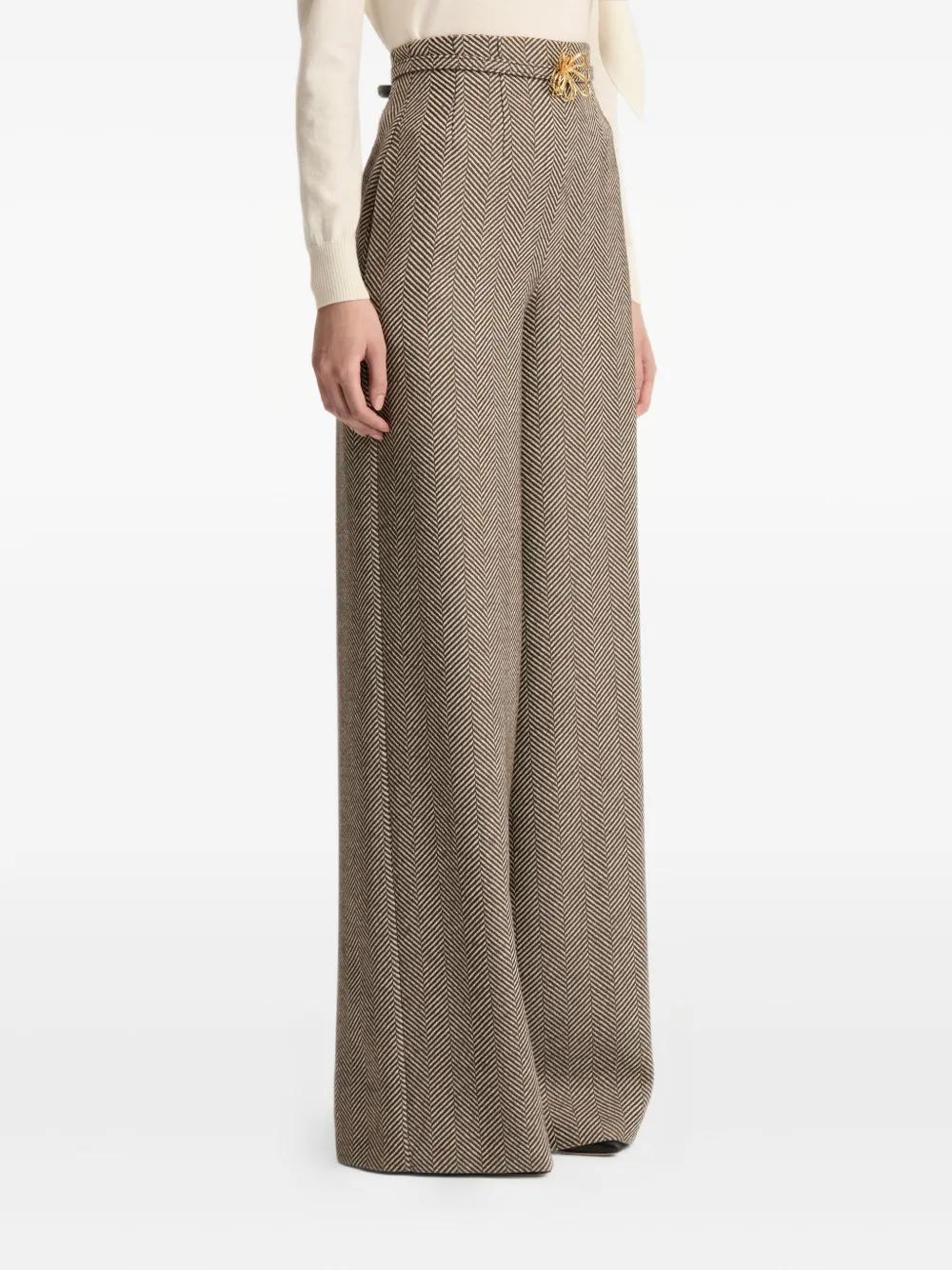 Oscar De La Renta Chevron Pattern Wool Trousers In Gray