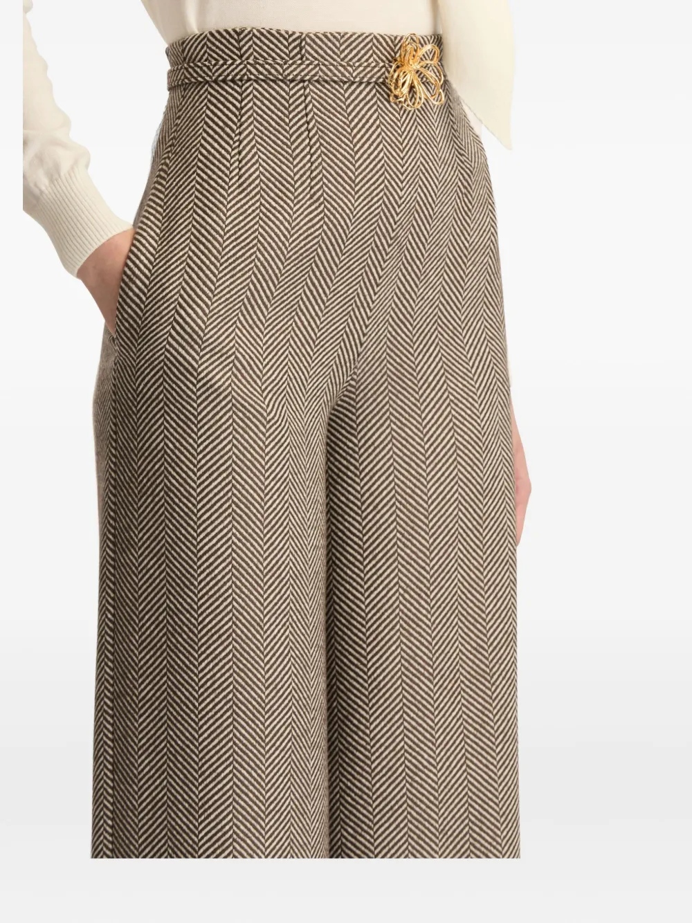 Oscar De La Renta Chevron Pattern Wool Trousers In Gray