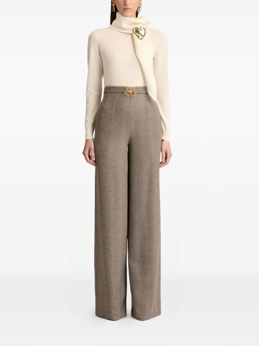 Oscar de la Renta chevron pattern wool trousers - Bruin