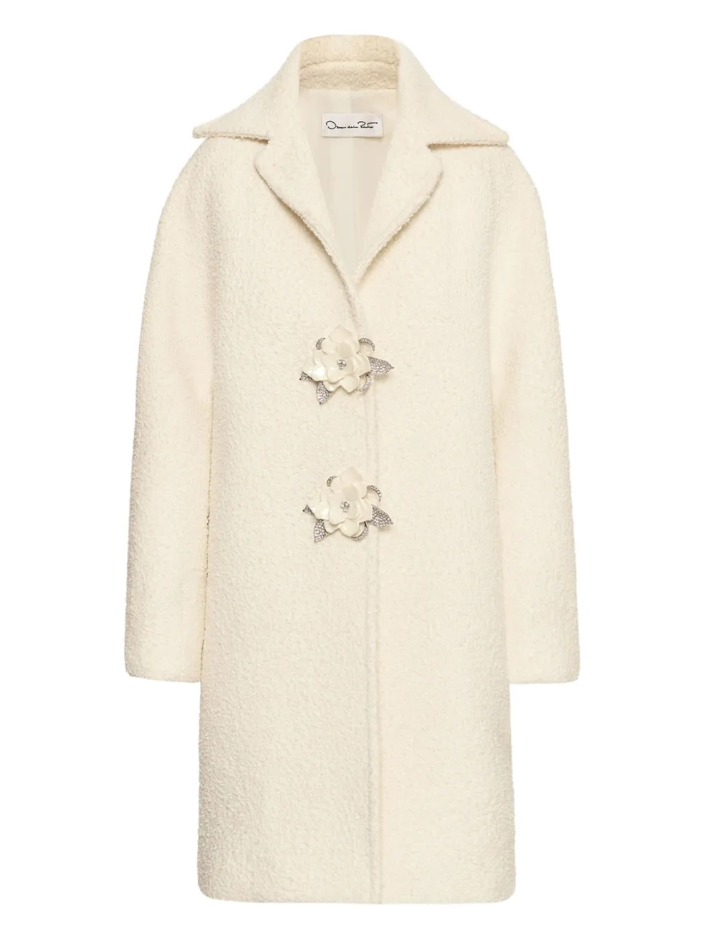 Oscar De La Renta Floral-button Bouclé Coat In Neutral