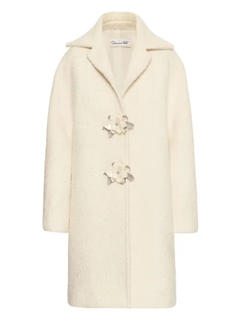 Oscar de la Renta floral-button bouclé coat