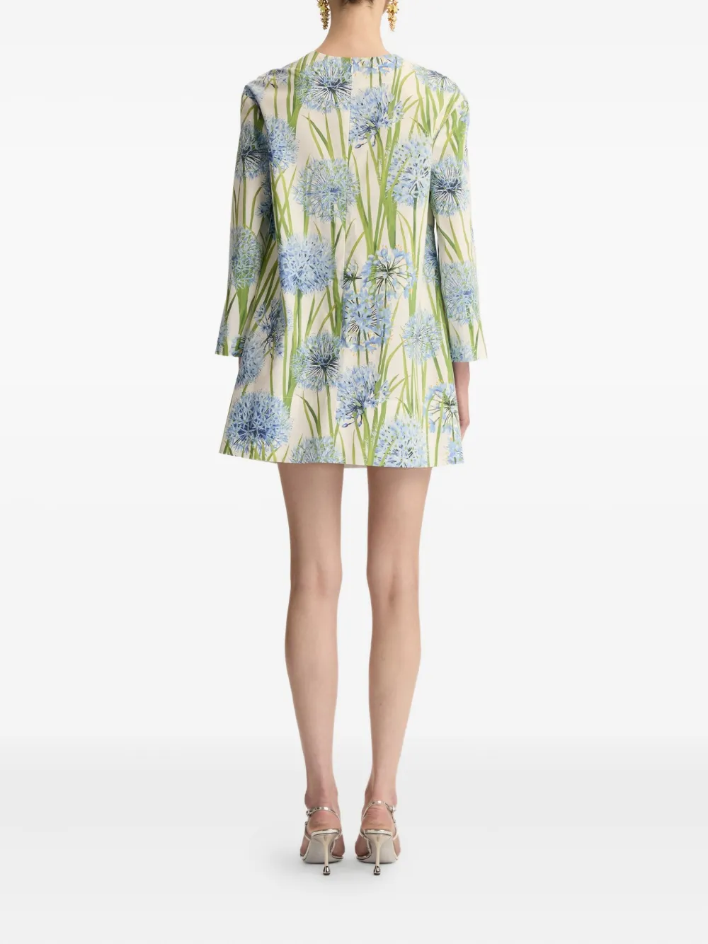 Oscar De La Renta Allium Long Sleeve Stretch Cotton Poplin Minidress In Multi