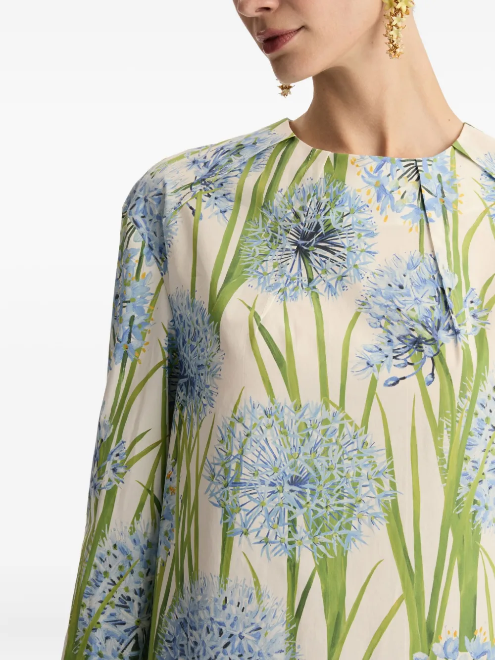 Oscar De La Renta Allium Long Sleeve Stretch Cotton Poplin Minidress In Multi
