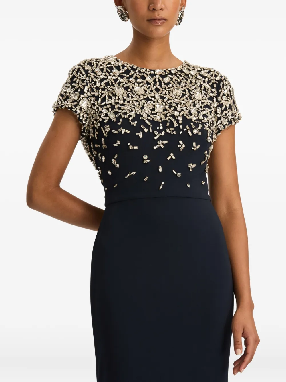 Oscar De La Renta Mosaic-pattern Embroidered Gown In Blue