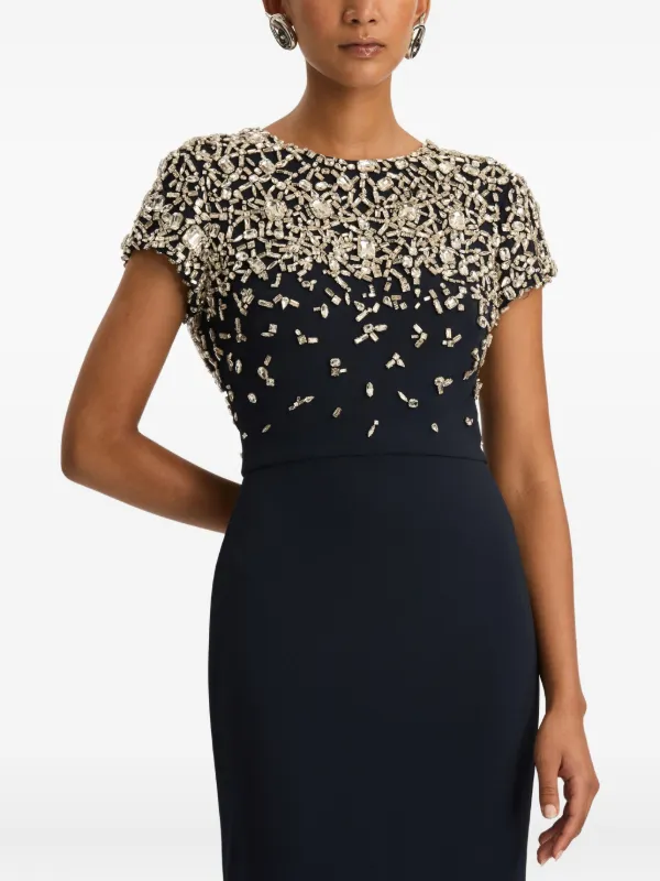 Oscar De La Renta mosaic-pattern Embroidered Gown | Blue | FARFETCH