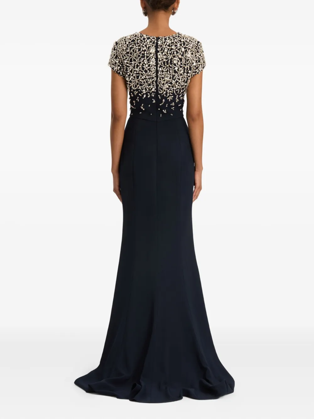 Oscar De La Renta Mosaic-pattern Embroidered Gown In Blue