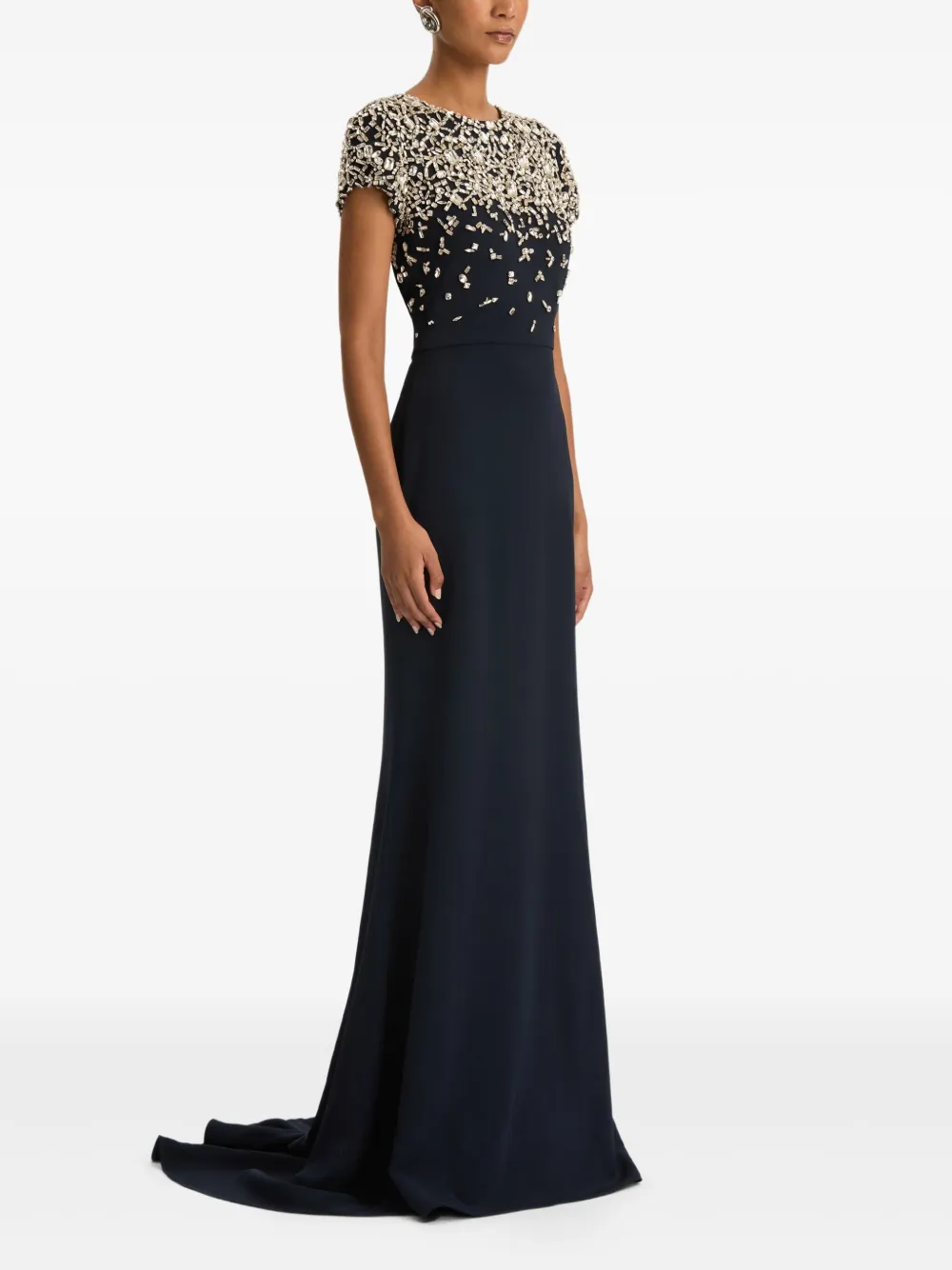 Oscar De La Renta Mosaic-pattern Embroidered Gown In Blue