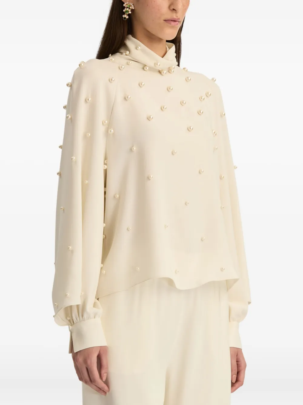 Oscar De La Renta Pearl Cluster Blouse In Neutral