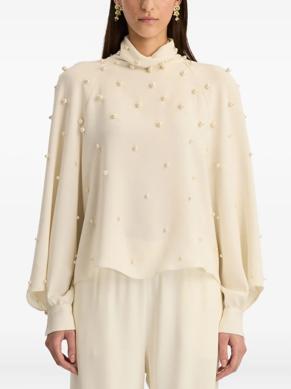 Oscar De La Renta Pearl Cluster Blouse In Neutral