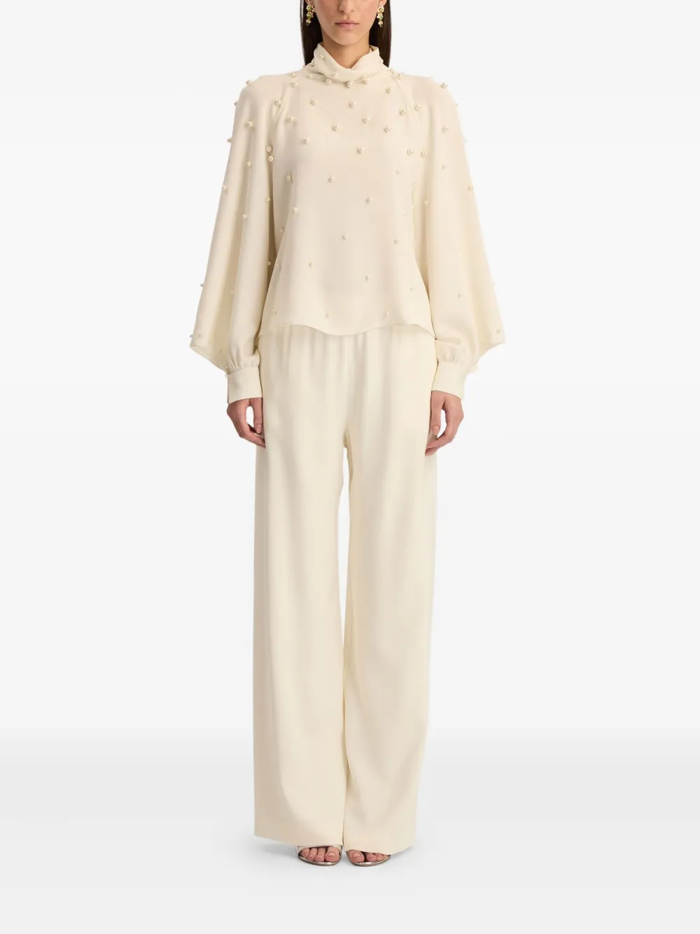 Oscar De La Renta Pearl Cluster Blouse In Neutral